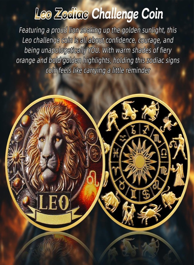IELCJJ Cool Leo 12 Zodiac Challenge Coin - Twelve Constellations Leo Protective Talisman Coin - Divination Tarot Zodiac Signs Coin - Meaningful Star Good Luck Charms Zodiac Gifts for Men Women Friend Kid - Image 2